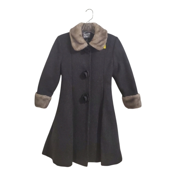 Rothschild Swing Coat Gray Wool Coat with Faux Mink fur Collar and Cuffs Size 8 - Picture 1 of 9